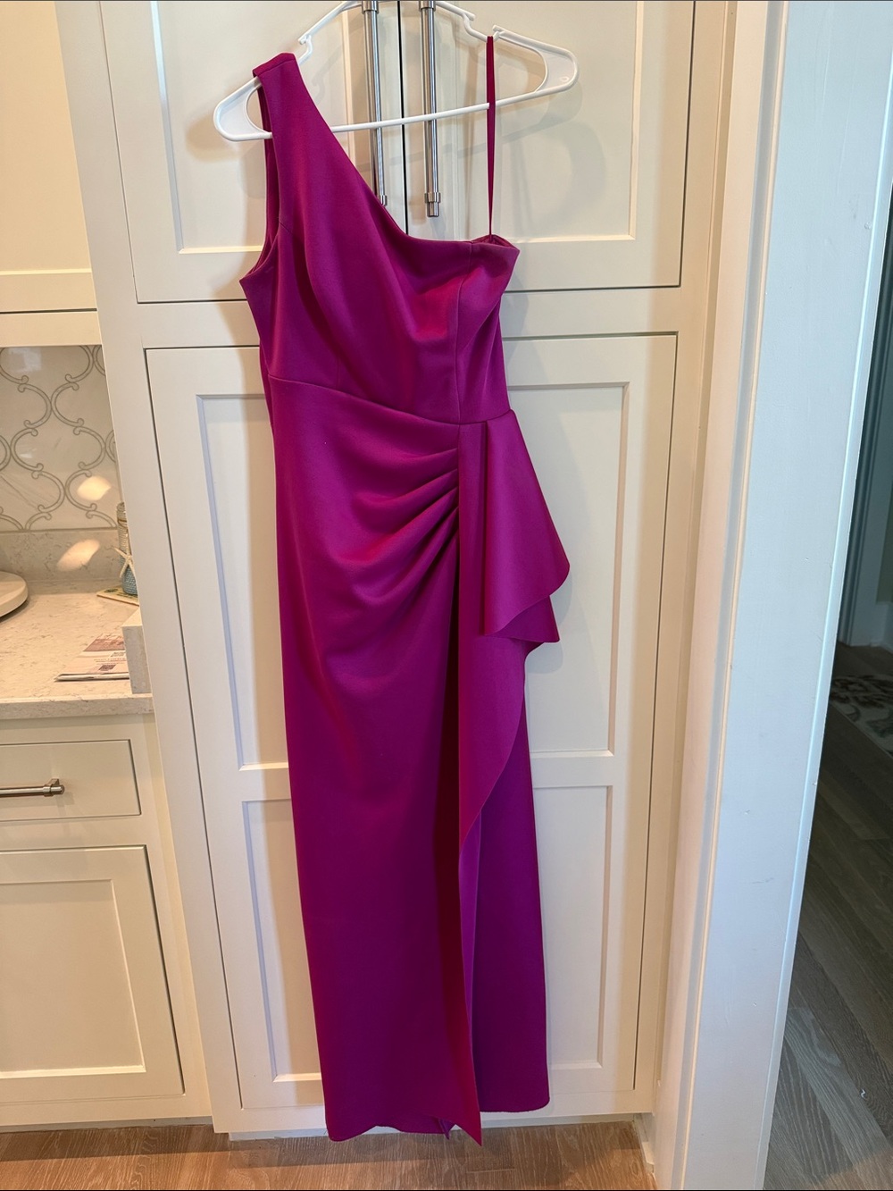 Xscape One-Shoulder Magenta Evening Gown
